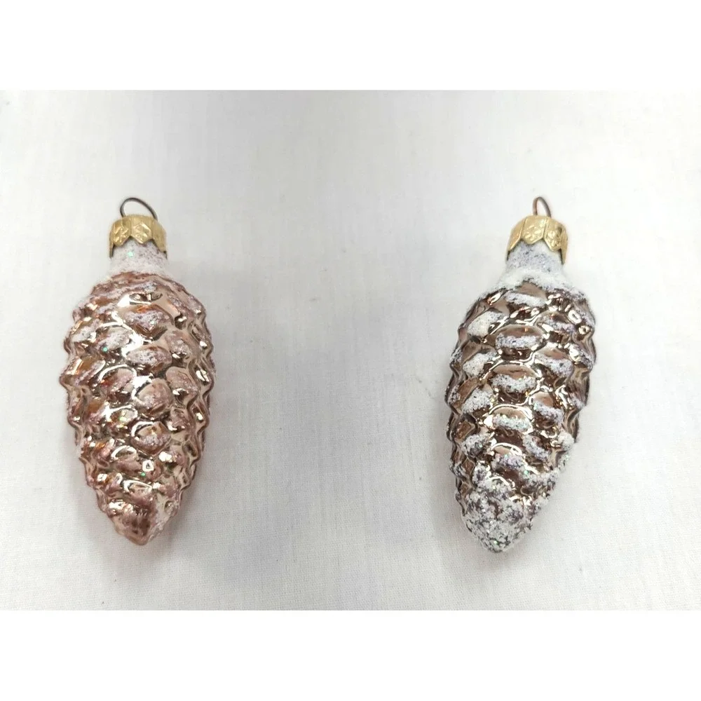 Vintage Pine Cone Christmas Ornaments Small Molded Mouth Blown Glass Lot of 9